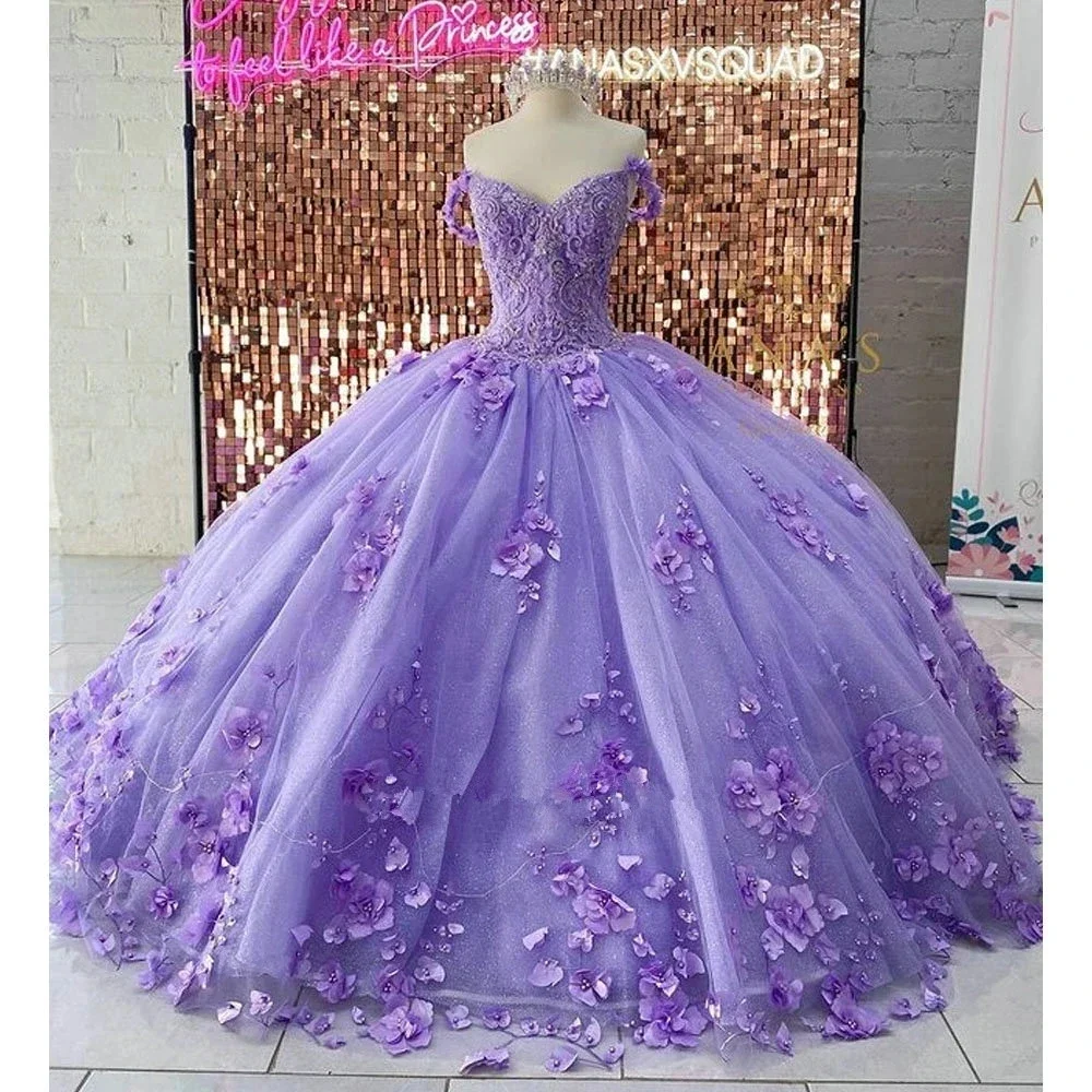 Glittering Lavender Quinceanera Dresses 3D Floral Appliques Crystal Beading Corset Floor Length Vestidos De 15 Anos
Glittering Lavender Quinceanera Dresses 3D Floral Appliques Crystal Beading Corset Floor Length Vestidos De 15 Anos