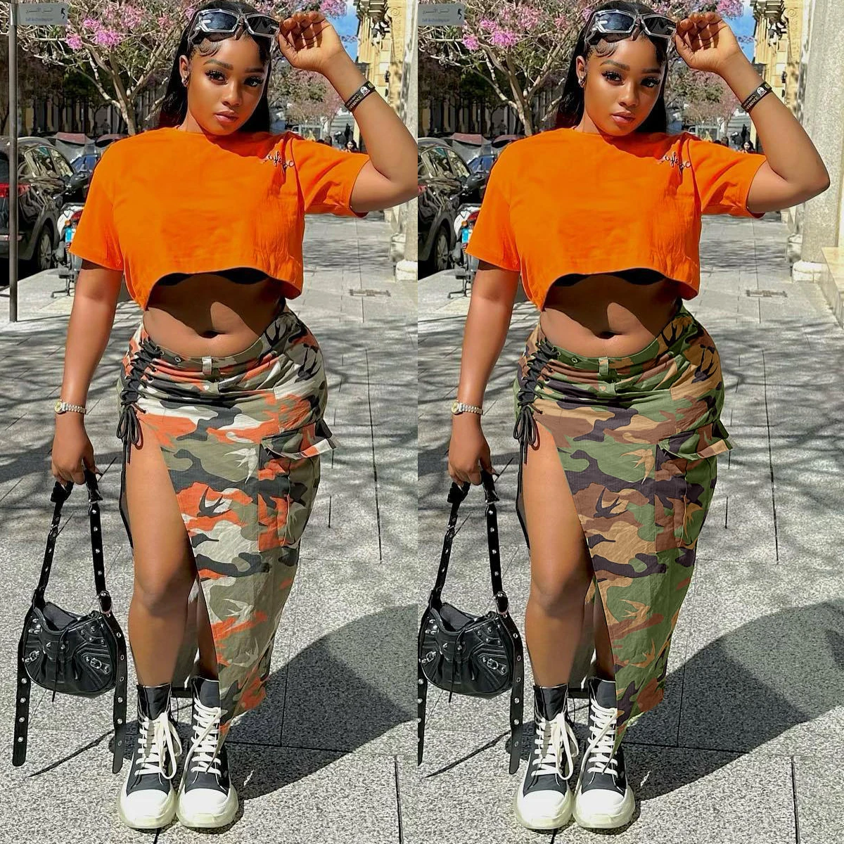 

Summer Maxi Skirt Camo Cargo Dress Sexy Y2K Streetwear 2023 Women Fashion Clothing High Waist Pencil Cute Pockets Slit Skirts