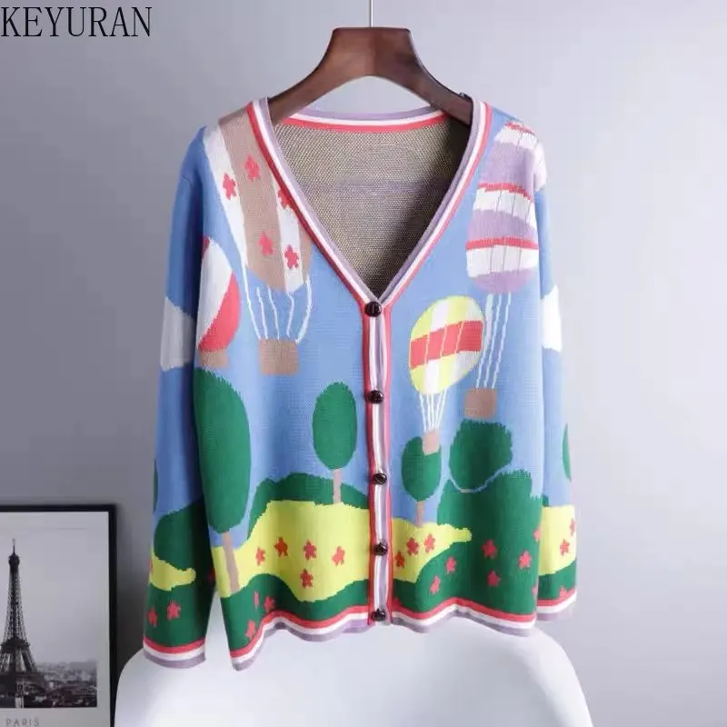 Vintage Jacquard Knitted Cardigan Sweater Women's Autumn V-neck Long Sleeve Single-breasted Sweaters Cardigans Coat Y2k Clothes
Vintage Jacquard Knitted Cardigan Sweater Women's Autumn V-neck Long Sleeve Single-breasted Sweaters Cardigans Coat Y2k Clothes