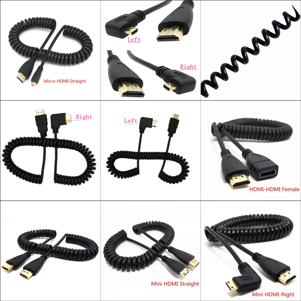 HDMI-compatible HDMI to Right & Left Angle Mini HDMI & HDMI & Micro HDMI male to male stretch Spring Curl Flexible
HDMI-compatible HDMI to Right & Left Angle Mini HDMI & HDMI & Micro HDMI male to male stretch Spring Curl Flexible