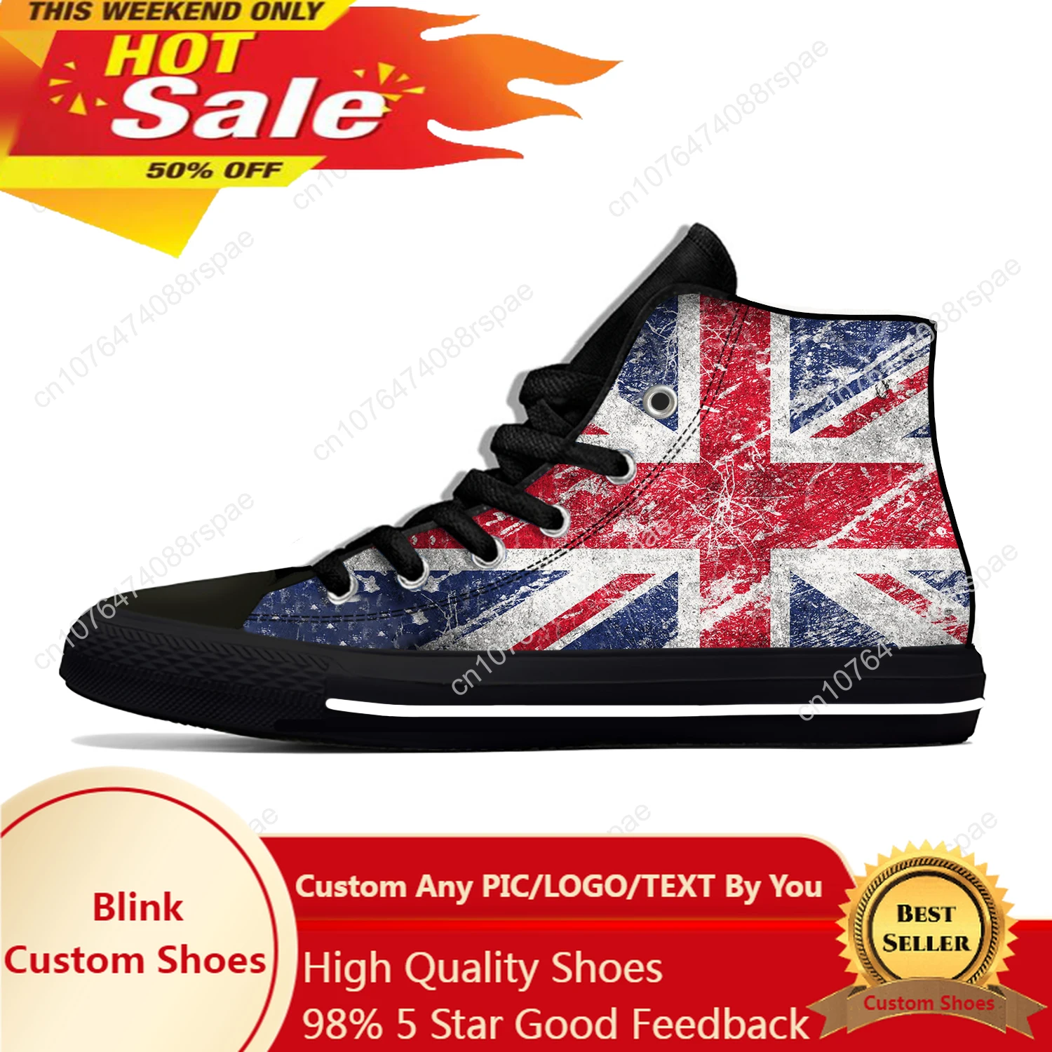 

Hot Summer Britain British UK Flag Union Jack United Kingdom Casual Shoes High Top Men Women Cool Sneakers Classic Board Shoes