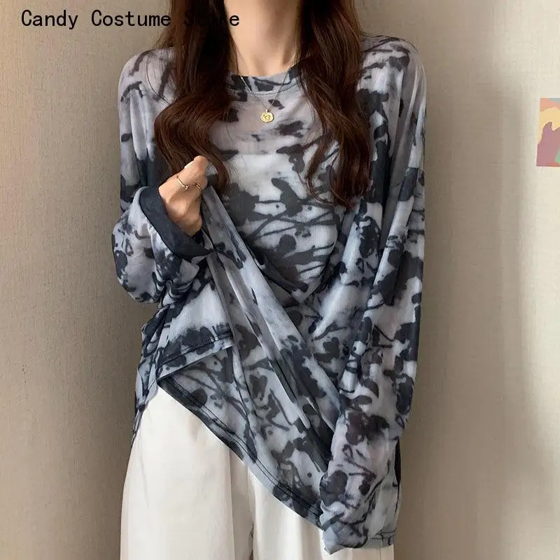Tops Teens Elegant Chicstyle Sexy Female Long Sleeve T-Shirts Women Tie Dye Loose Summer Sun-Proof Sheer Simple Design Korean
Tops Teens Elegant Chicstyle Sexy Female Long Sleeve T-Shirts Women Tie Dye Loose Summer Sun-Proof Sheer Simple Design Korean