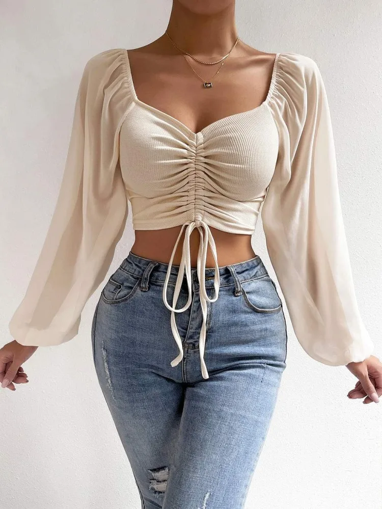 2023 Woman's Tops Puff Sleeve Sexy Close-Fitting Summer and Spring Lace up V-neck Fashion Solid Color Simple Long Sleeve Hot
2023 Woman's Tops Puff Sleeve Sexy Close-Fitting Summer and Spring Lace up V-neck Fashion Solid Color Simple Long Sleeve Hot