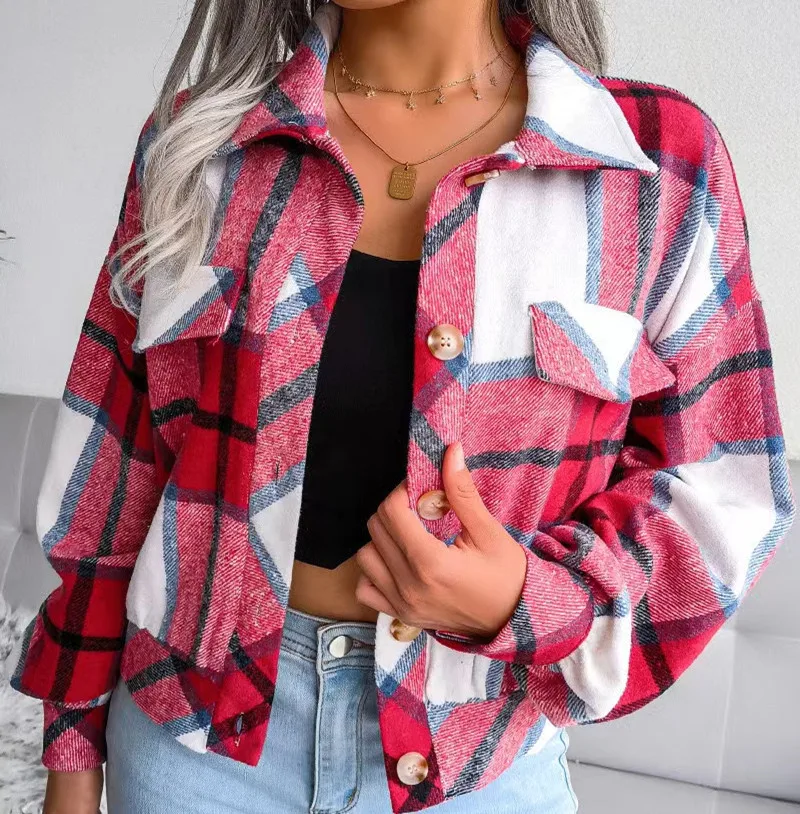 2022 Autumn Winter Plaid Woolen Coat Lantern Long-sleeved Women's Clothing Casual Turn Down Collar Single-breasted Short Jacket
2022 Autumn Winter Plaid Woolen Coat Lantern Long-sleeved Women's Clothing Casual Turn Down Collar Single-breasted Short Jacket