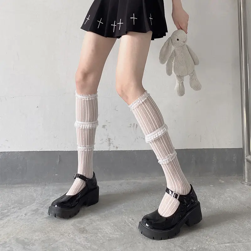 Sexy Lace Mesh Transparent Knee High Sock Women Stockings Lace Ruffle Sock White Color Lolita Style Thigh High Stocking Japanese
Sexy Lace Mesh Transparent Knee High Sock Women Stockings Lace Ruffle Sock White Color Lolita Style Thigh High Stocking Japanese