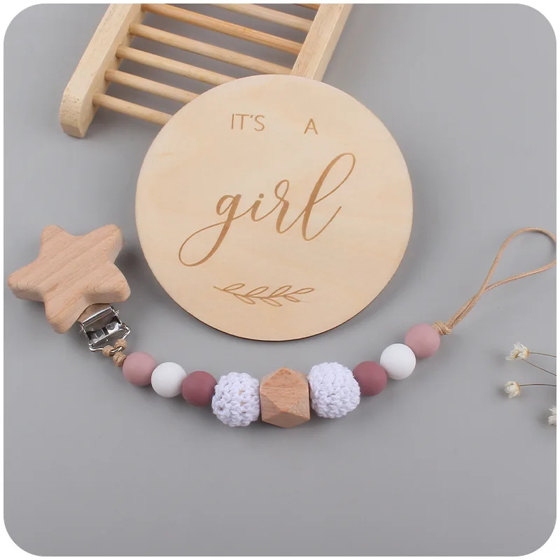 New baby products wooden milestone card creative baby cartoon star beech clip pacifier chain set
New baby products wooden milestone card creative baby cartoon star beech clip pacifier chain set