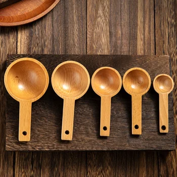 Wooden Measuring Coffee Scoop in Beech Wood Tablespoon for Coffee Beans, Ground Beans, Protein Powder, Spices, Tea Coffee Spoons