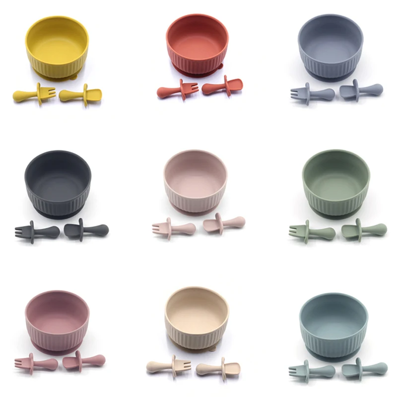 Baby Feeding Bowls Toddler Silicone Tableware Set with Training Spoon Fork BPA Free Kids Non-slip Suction Bowls Self-Feeding 
Baby Feeding Bowls Toddler Silicone Tableware Set with Training Spoon Fork BPA Free Kids Non-slip Suction Bowls Self-Feeding