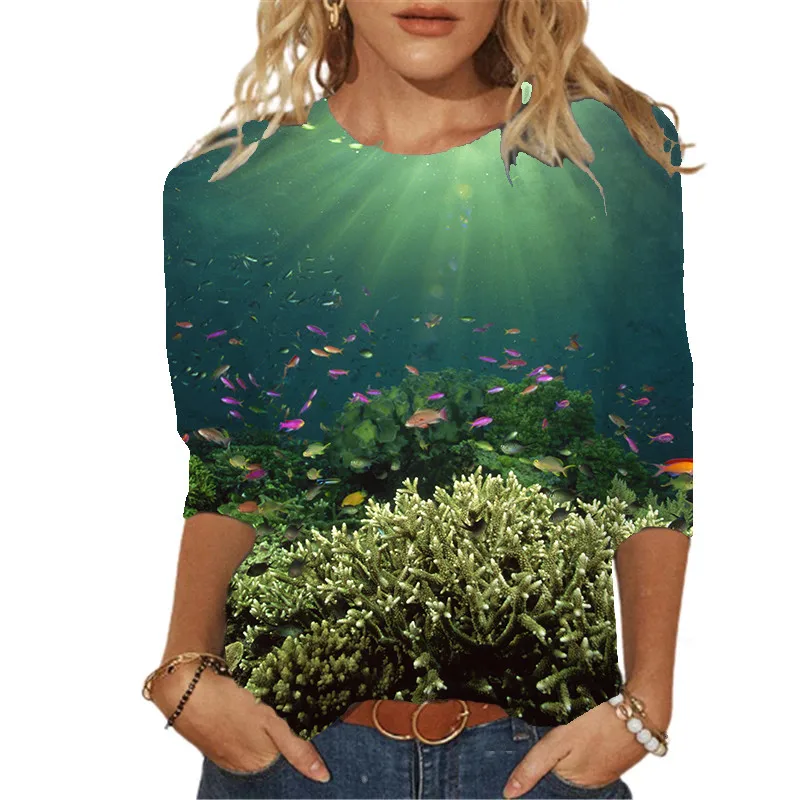 Женская футболка с длинным рукавом, Повседневная футболка с принтом морской рыбы, пейзажа, природный пейзаж, весна
Женская футболка с длинным рукавом, Повседневная футболка с принтом морской рыбы, пейзажа, природный пейзаж, весна