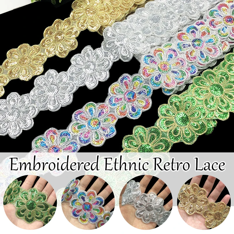 4.5 Yards Sequin Flower Petal Embroidery Lace Ribbons Colorful Ethnic Weaving Sewing Webbing Trim for DIY Clothing Accessories
4.5 Yards Sequin Flower Petal Embroidery Lace Ribbons Colorful Ethnic Weaving Sewing Webbing Trim for DIY Clothing Accessories