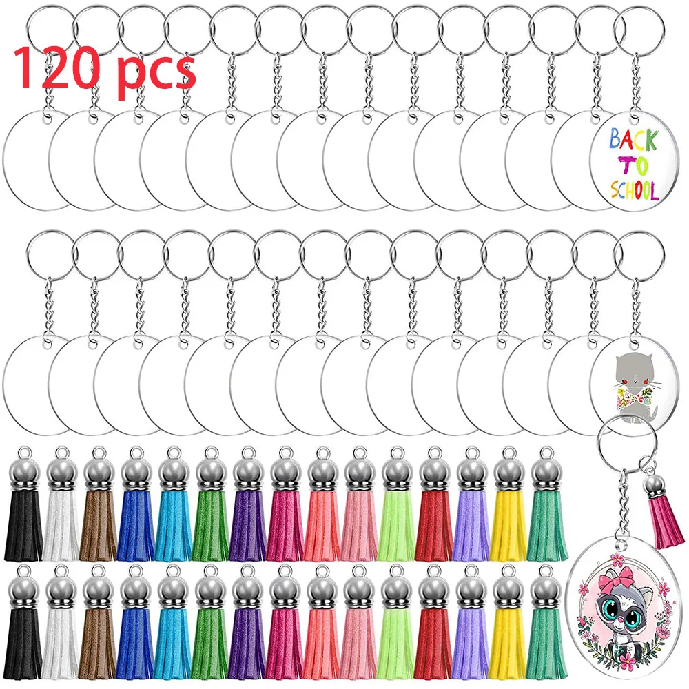 120pcs Acrylic Keychain Blanks Kit with Key Rings Jump Rings Round Clear Discs Circles Colorful Tassel Pendants for DIY
120pcs Acrylic Keychain Blanks Kit with Key Rings Jump Rings Round Clear Discs Circles Colorful Tassel Pendants for DIY