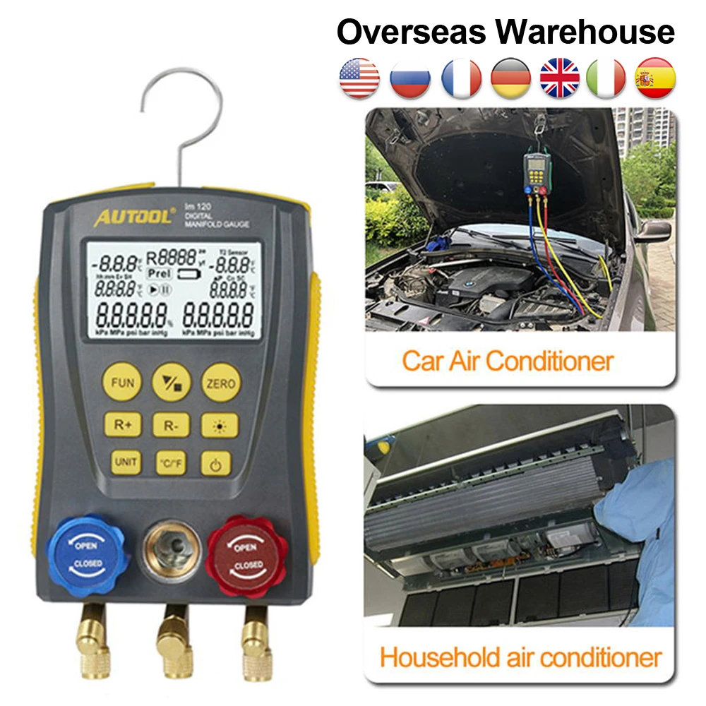 AUTOOL LM120 Digital HVAC Manifold Air Conditioning Vacuum Pressure Leakage Test Temperature Tester Refrigeration Tools
AUTOOL LM120 Digital HVAC Manifold Air Conditioning Vacuum Pressure Leakage Test Temperature Tester Refrigeration Tools