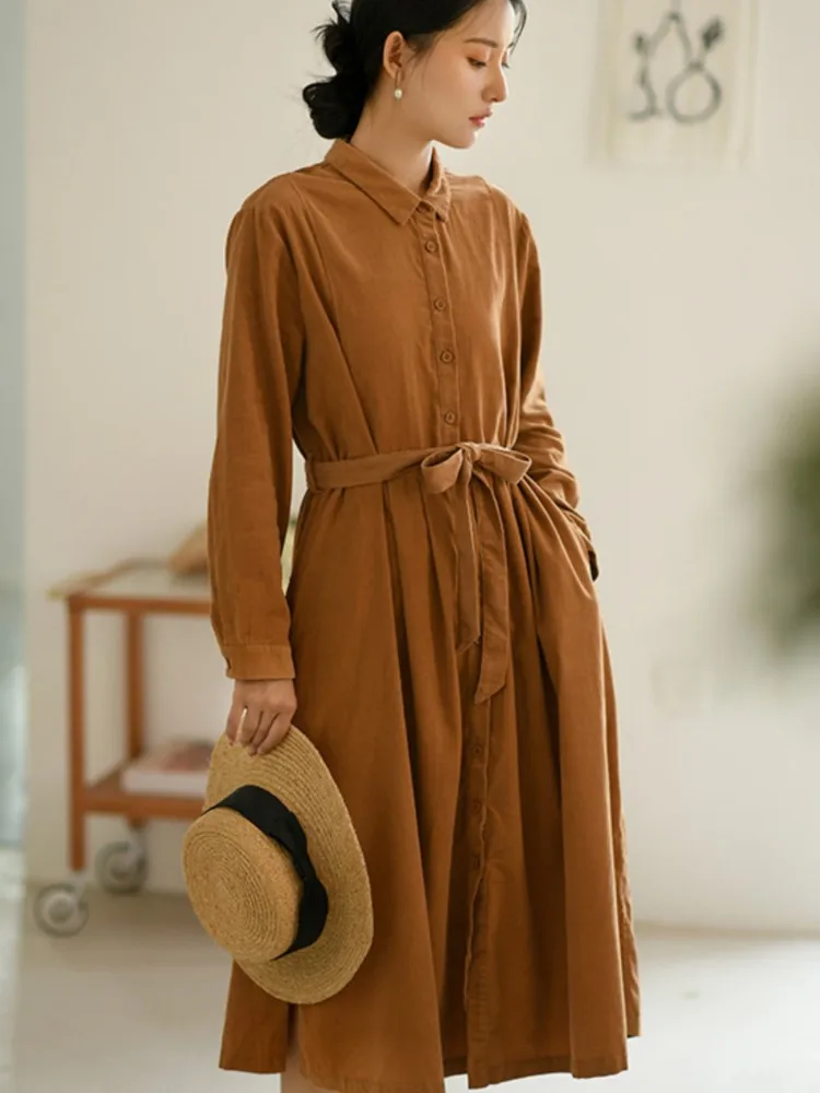 Vintage Corduroy Shirt Dress for Women Solid Color Long Sleeve Autumn Clothes 2023 New Turn-down Collar A-line Dress
Vintage Corduroy Shirt Dress for Women Solid Color Long Sleeve Autumn Clothes 2023 New Turn-down Collar A-line Dress