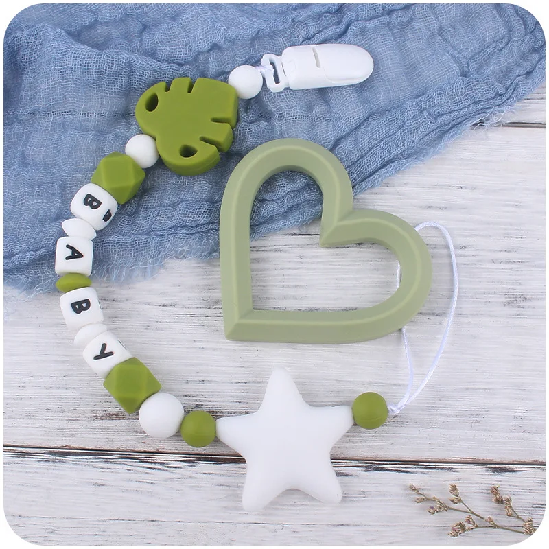 Personalized Pacifier Clip Baby Custom Silicone Name Leaf Pacifier Anti-Drop Chain Food Grade Silicone Teething Toys For Molar
Personalized Pacifier Clip Baby Custom Silicone Name Leaf Pacifier Anti-Drop Chain Food Grade Silicone Teething Toys For Molar
