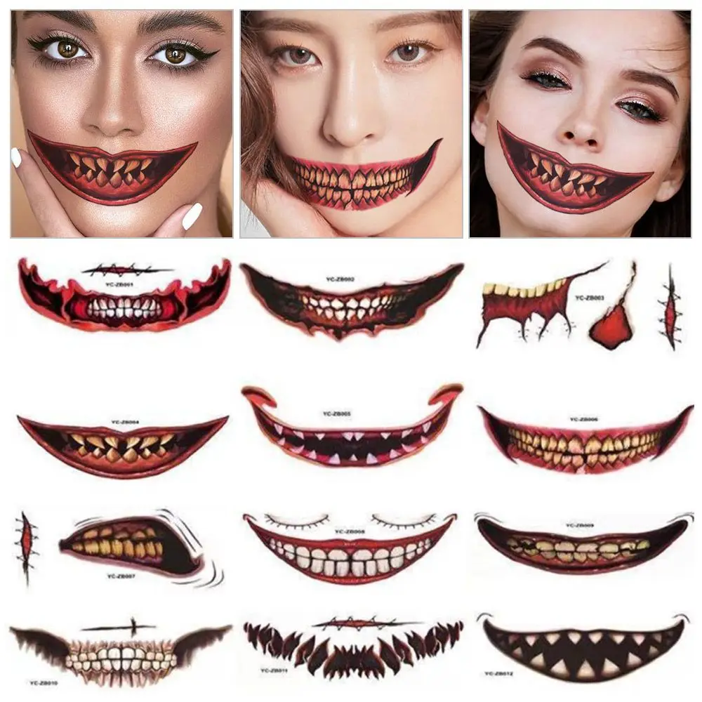 

HEALLOR Horror Lips Stickers Smile Lip Stickers Halloween Decoration Waterproof Big Mouth Tattoos Halloween Tattoo Stickers