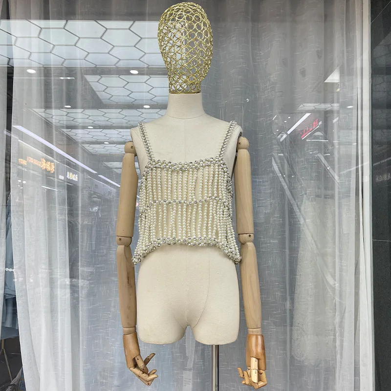 Eclothing Fashion New Style Hollow-out String Of Beads Vest Luxury Beaded Diamond With Female European and American Pearl Top 
Eclothing Fashion New Style Hollow-out String Of Beads Vest Luxury Beaded Diamond With Female European and American Pearl Top