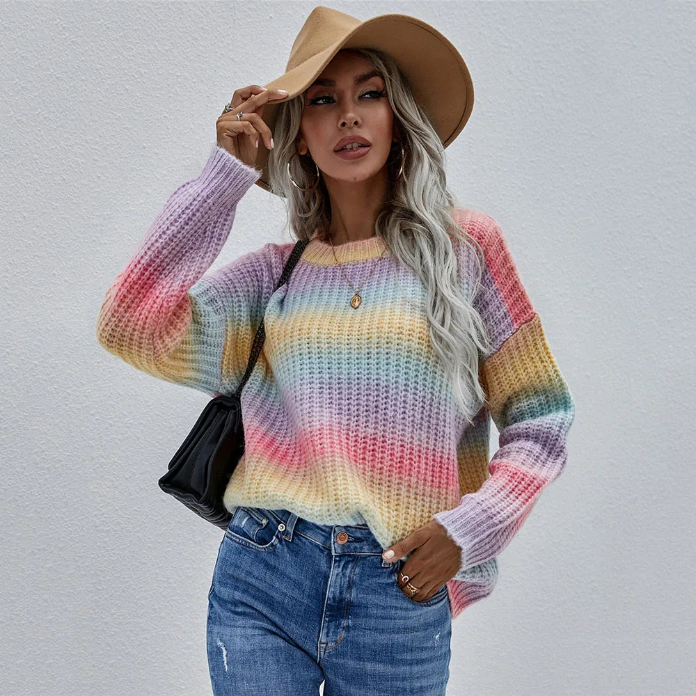 Tiedye Knit Long Sleeve Sweater Jumpers Women Casual O-neck Rainbow Sweater Pullovers Fashion Autumn Winter Sweet Sweater Tops
Tiedye Knit Long Sleeve Sweater Jumpers Women Casual O-neck Rainbow Sweater Pullovers Fashion Autumn Winter Sweet Sweater Tops