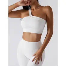 Diagonal Shoulder Yoga Tops Women Beautiful Back Sportswear Outwear Sexy Irregular Off Shoulder Strap Tank Top