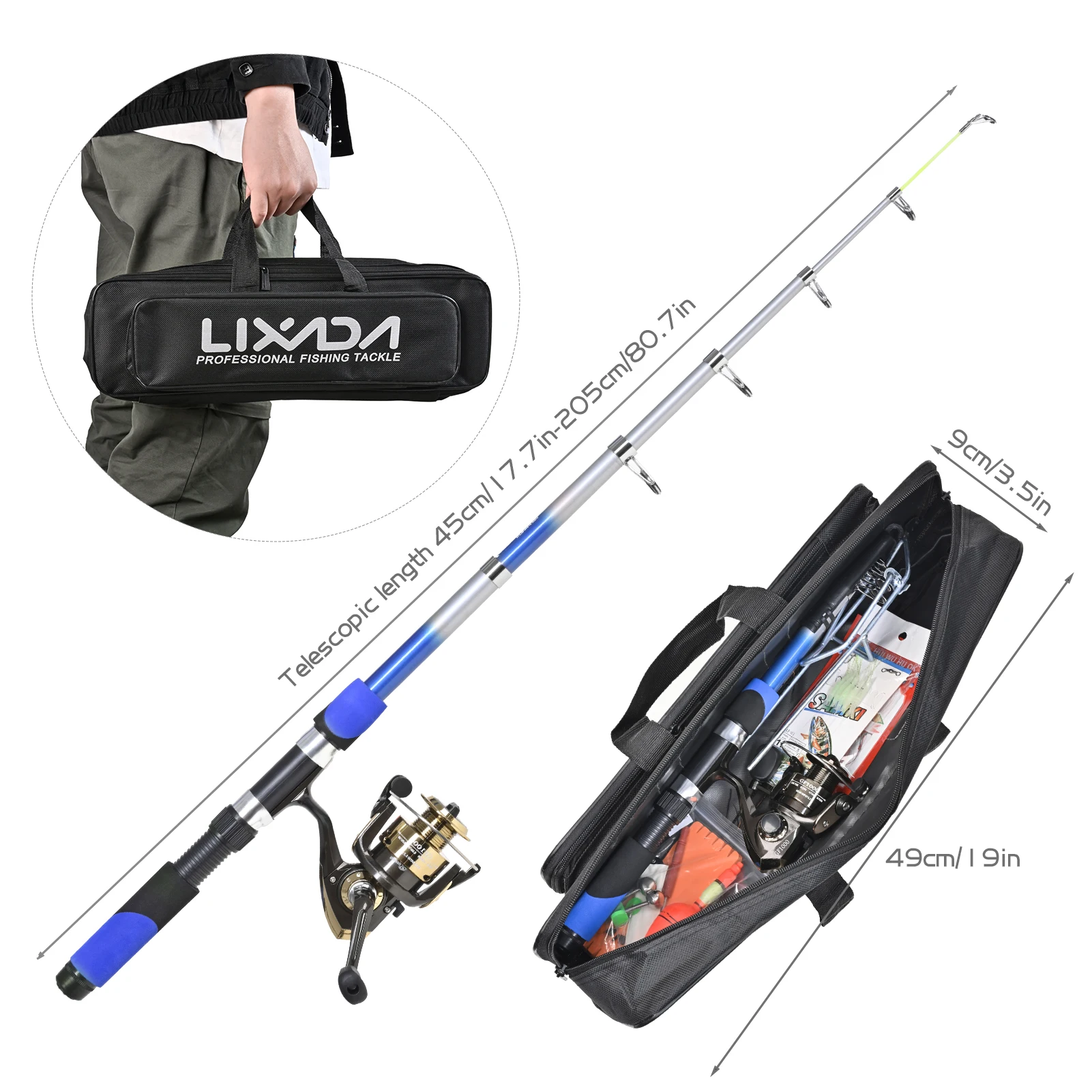 Lixada Fishing Tackle Set with 2.1m Telescopic Fishing Rod Spinning Fishing Reel Fishing Baits Hooks Fishing Bag Fishing Tackle
Lixada Fishing Tackle Set with 2.1m Telescopic Fishing Rod Spinning Fishing Reel Fishing Baits Hooks Fishing Bag Fishing Tackle