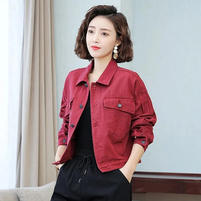 Red Short Denim Jacket Women Korean Fashion Cropped Loose New Single-Breasted Basic Harajuku Leisure Coat Spring Style Pockets
Red Short Denim Jacket Women Korean Fashion Cropped Loose New Single-Breasted Basic Harajuku Leisure Coat Spring Style Pockets