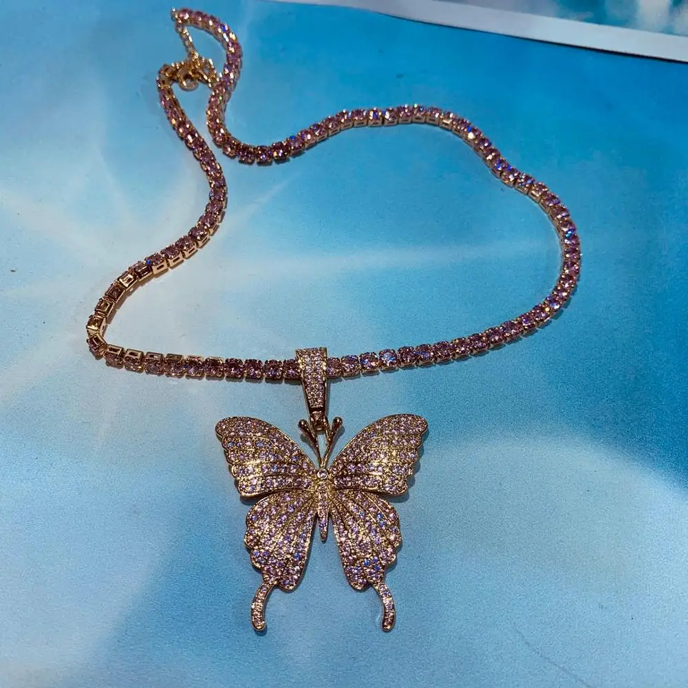 Fashion Hot Selling Bling Out Pink Tennis Iced Butterfly Necklace CZ Pendant for Women Party Accessories Hip Hop Jewelry P38
Fashion Hot Selling Bling Out Pink Tennis Iced Butterfly Necklace CZ Pendant for Women Party Accessories Hip Hop Jewelry P38