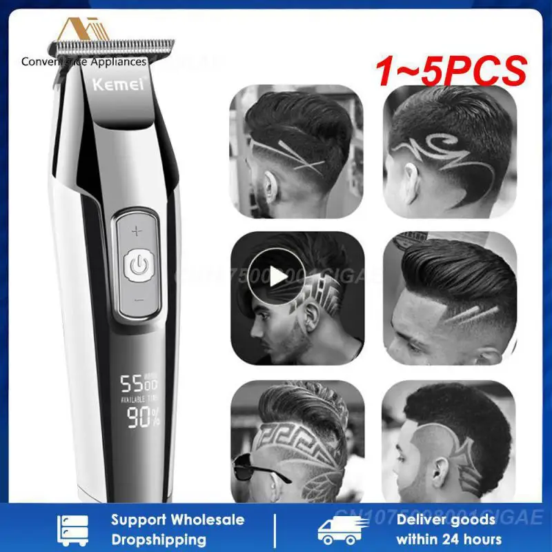 

1~5PCS Professional Hair Clipper Beard Trimmer for Men Adjustable Speed LED Digital Carving Clippers Electric Razor KM-5027