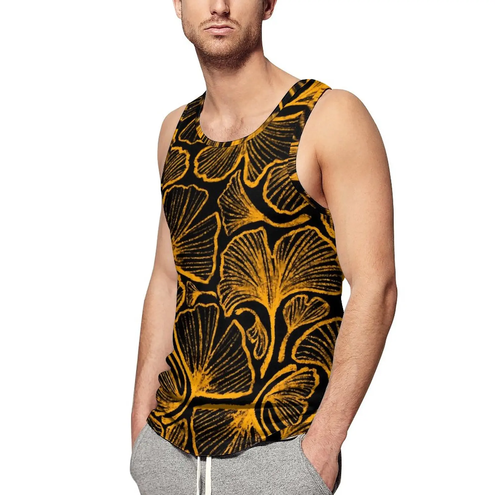 Майка Ginkgo Biloba мужская с принтом в виде желтых листьев, топ без рукавов, пляжный тренировочный дизайнерский жилет, большие размеры 4XL 5XL