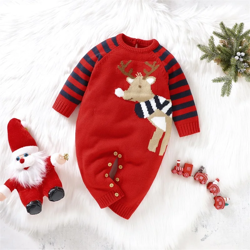 christmas baby clothes romper Stripped Long Sleeve Round Neck Deer Print Knit Jumpsuit Winter Clothes Romper 0-12M
christmas baby clothes romper Stripped Long Sleeve Round Neck Deer Print Knit Jumpsuit Winter Clothes Romper 0-12M