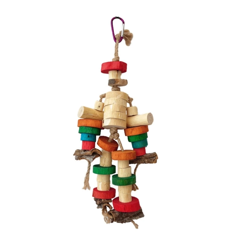

Bird Cage Toy Birdcage Hanging Biting Toy Wooden Block Cage Rope Chewing Toy Climbing Swing Toy for Lovebirds Cockatoos