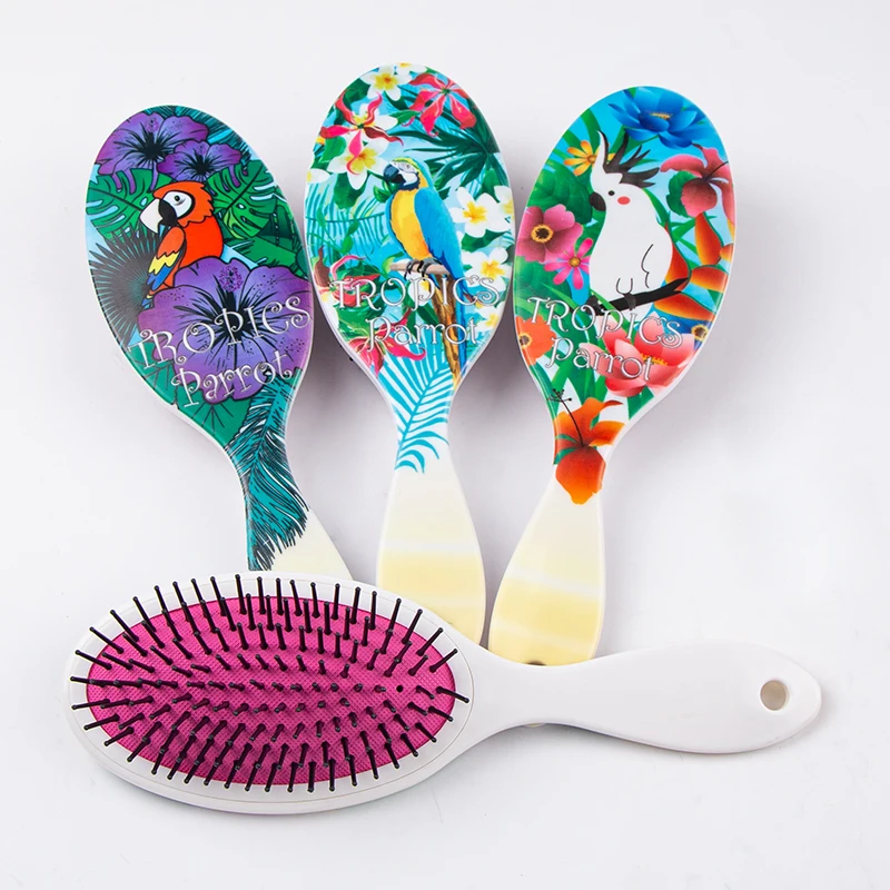 

4 Patterns Massage Combs for Curly Hair Tropical Jungle Woodpecker Hair Brush for Women Hair Brush Women Scalp Massage Comb