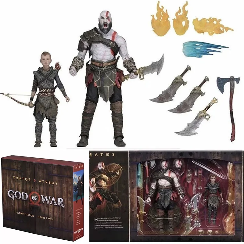 

NECA Ultimate God of War Action Figure Kratos Atreus Ghost of Sparta with Axe Sword Shield Bow and Arrow Classic Game Model Toys