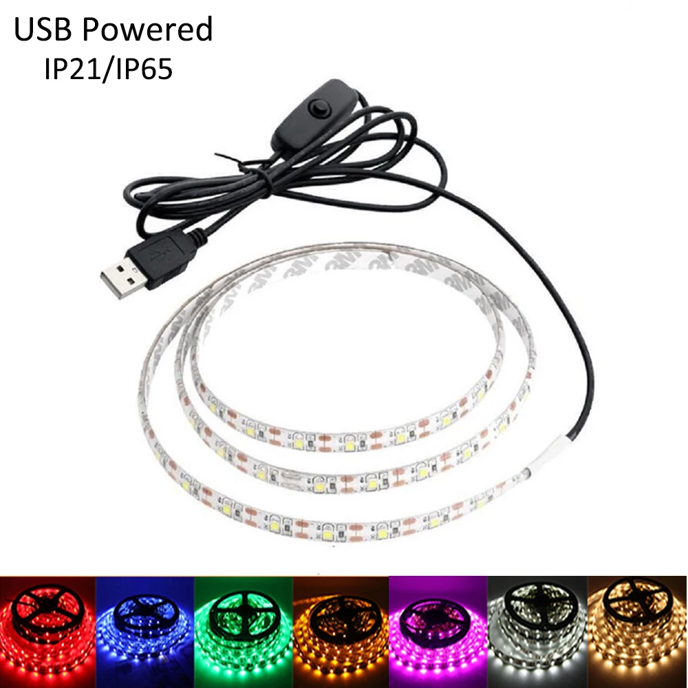 

5V TV USB LED Strip Light 2835 60LEDs/m Flexible Light Tape TV Backlight Room Decor 0.5-5M Warm White Red Blue Green IP21/IP65