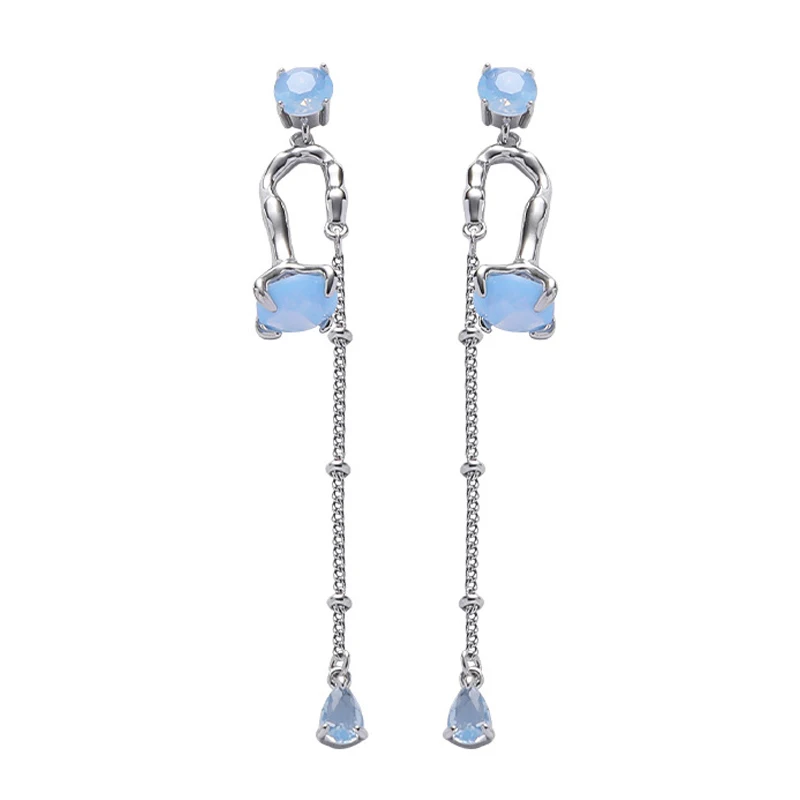 

Eetit Temperament Fashion Blue Glass Long Hanging Tassel Drop Earrings 2023 Zinc Alloy Korean Daily Jewelry Bijoux Femme Gift