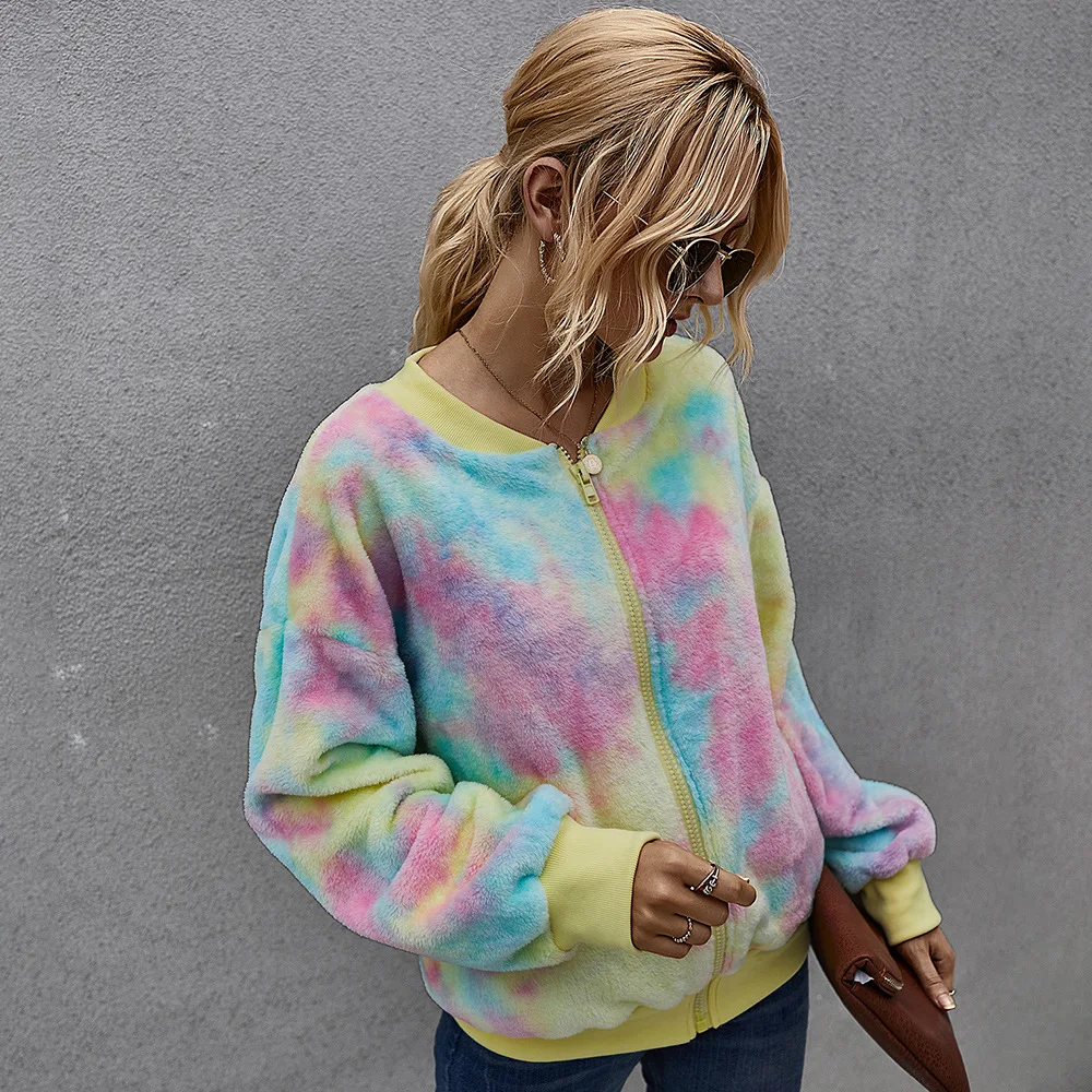 Women Plush Jacket Fashion Fleece Cotton Patchwork Zipper Contrast Color Tie Dye Long Sleeve Soft Comfortable Warm Lady Top Coat
Women Plush Jacket Fashion Fleece Cotton Patchwork Zipper Contrast Color Tie Dye Long Sleeve Soft Comfortable Warm Lady Top Coat