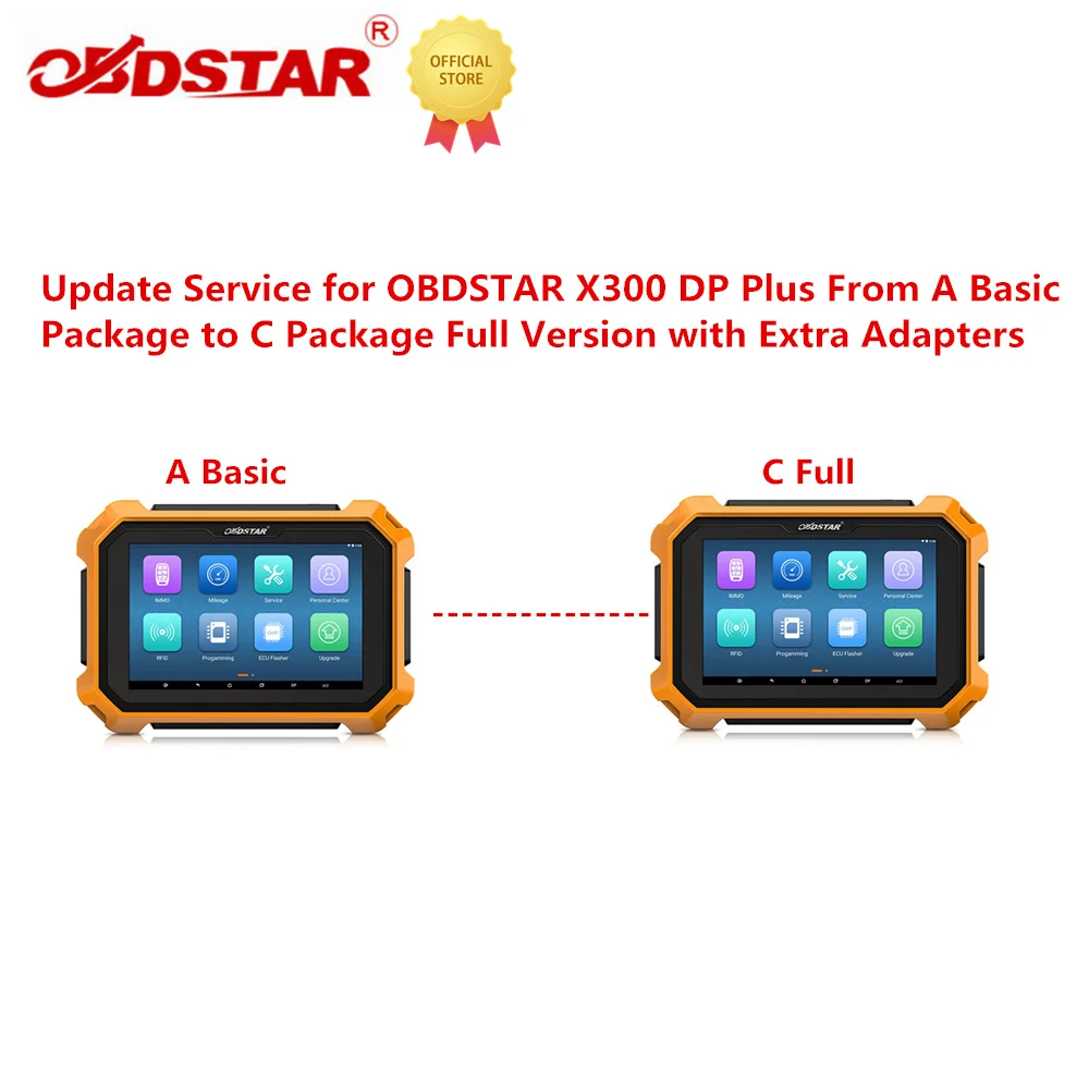 Update Service for OBDSTAR X300 DP Plus A Package Basic/ B Package Version to C Package Full Version with Extra Adapters
Update Service for OBDSTAR X300 DP Plus A Package Basic/ B Package Version to C Package Full Version with Extra Adapters