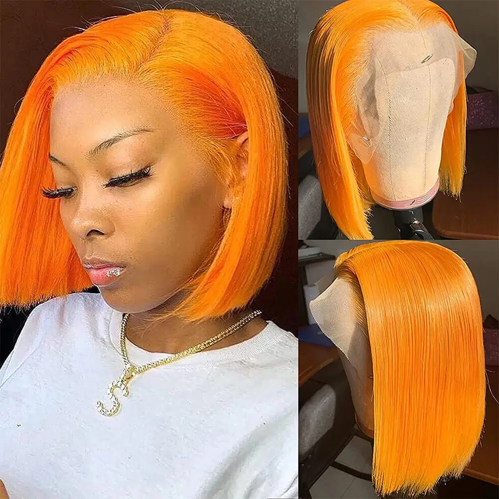

Brazilian Straight Short Wig Bob Human Hair Natural Hairpiece Lace Frontal Curly Front Wigs Water Waves Colored Orange Blonde