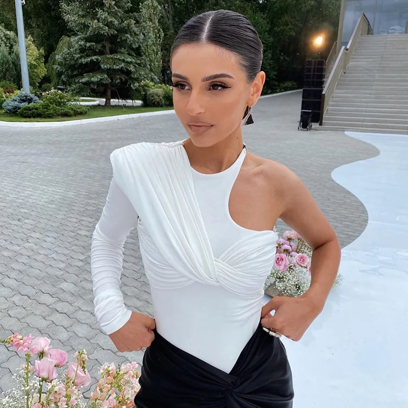 2023 Fashion White One-shoulder Pleated Jumpsuit Women's Sexy Casual Tops Bodycon Bodysuit Overalls
2023 Fashion White One-shoulder Pleated Jumpsuit Women's Sexy Casual Tops Bodycon Bodysuit Overalls