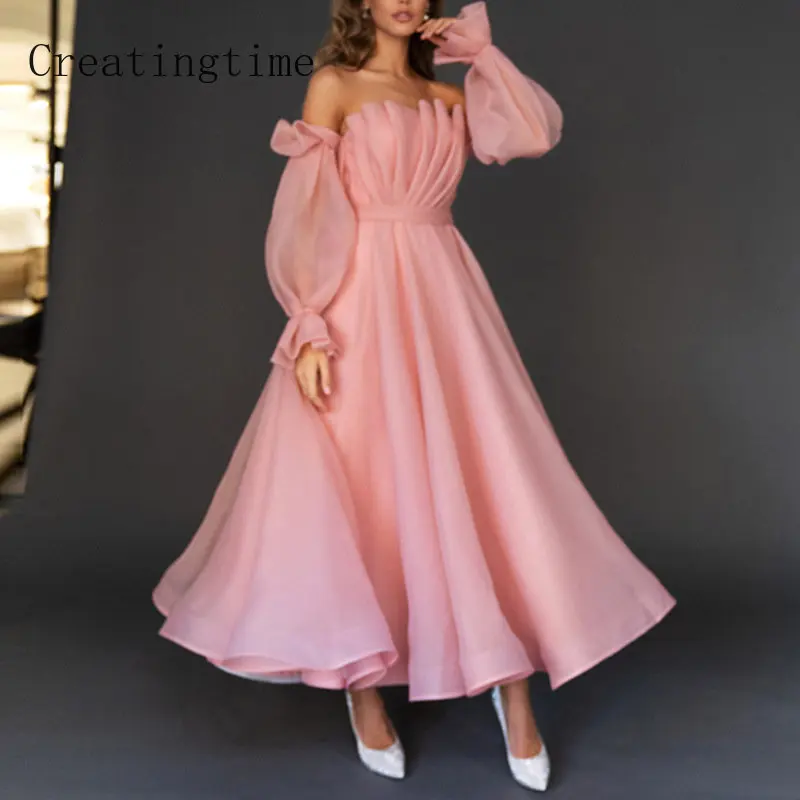 

Женское асимметричное Плиссированное длинное платье, розовое облегающее платье-трапеция без бретелек с длинным рукавом и высокой талией, модель 1B236 на лето, 2023
