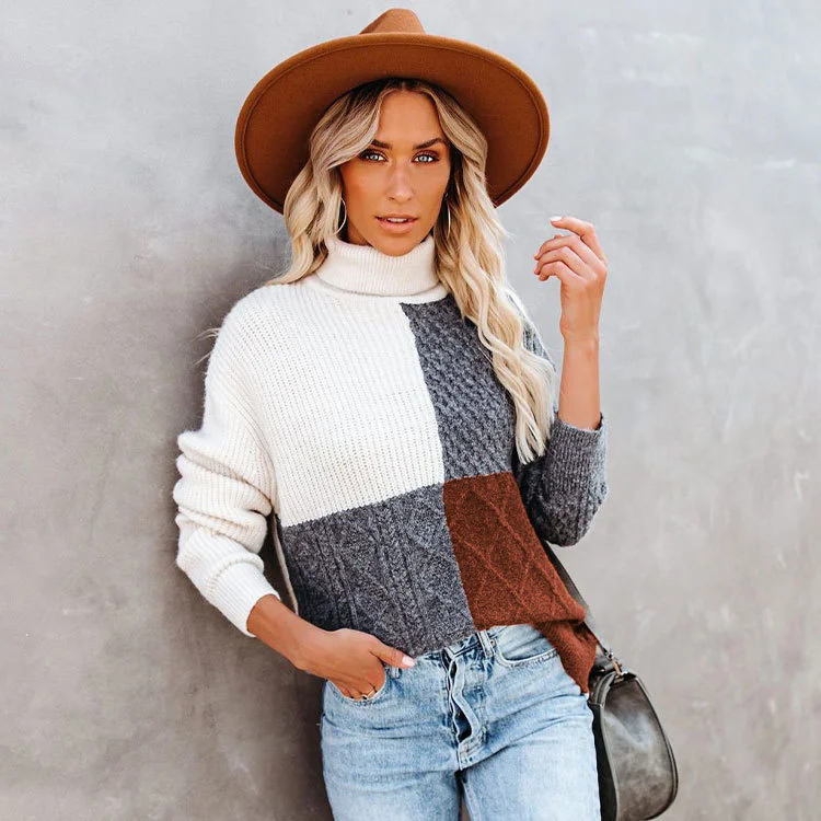 2023 winter new color blocked turtleneck sweater women loose simple sweater women
2023 winter new color blocked turtleneck sweater women loose simple sweater women