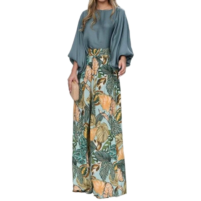 2Pcs Women Outfits Puff Long Sleeve Shirt Tops and High Waist Wide Leg Pants Set 57BD 
2Pcs Women Outfits Puff Long Sleeve Shirt Tops and High Waist Wide Leg Pants Set 57BD