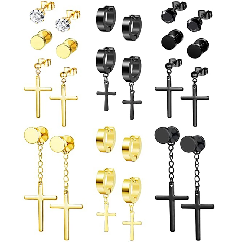 Комплект серег-гвоздиков Huggie из нержавеющей стали, комплект из 12 пар с подвесками крестиком, чёрные и золотые мужские петли, в стиле панк, с ф...
Комплект серег-гвоздиков Huggie из нержавеющей стали, комплект из 12 пар с подвесками крестиком, чёрные и золотые мужские петли, в стиле панк, с ф...