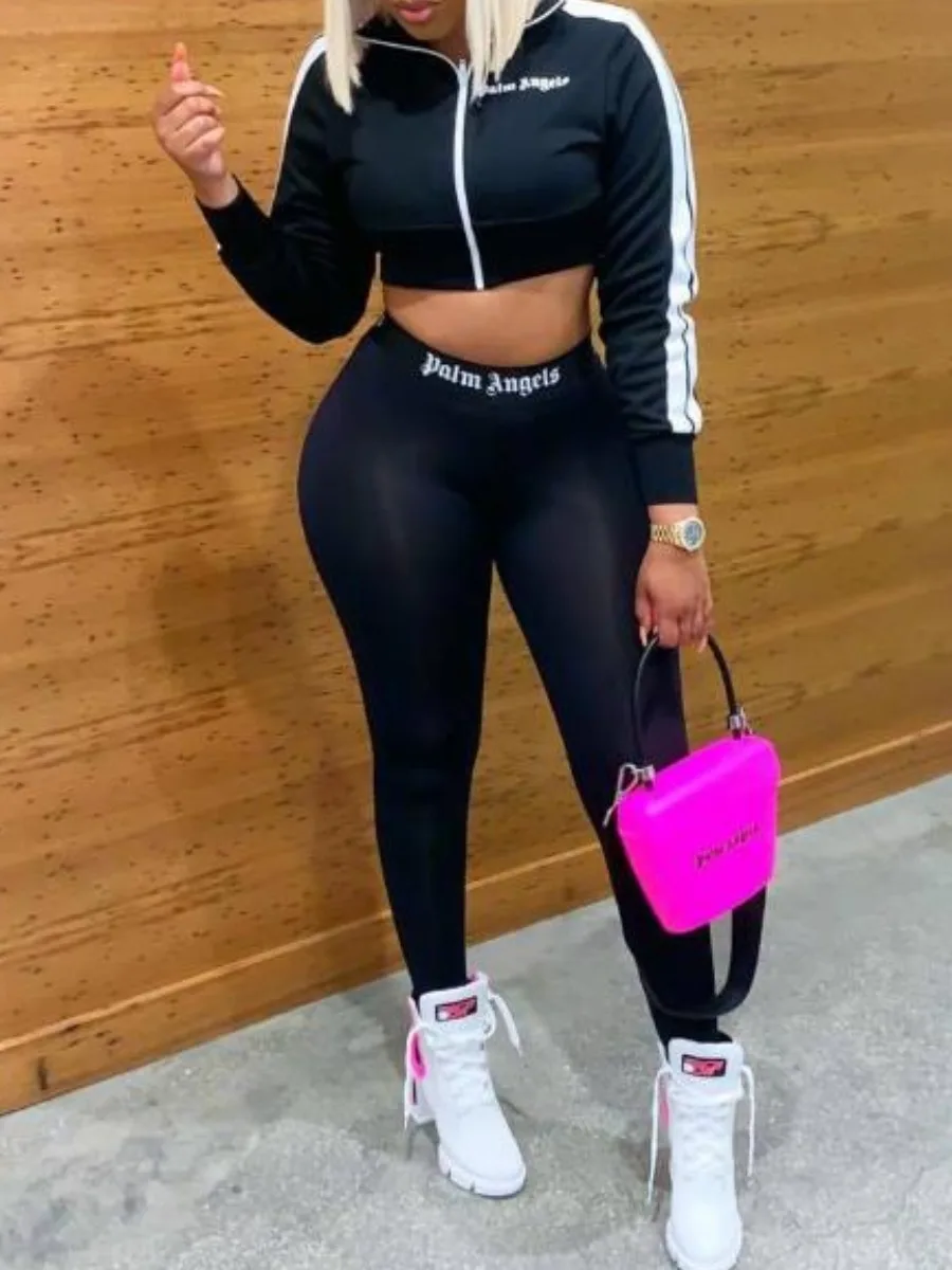 LW 2PC Crop Top Letter Print Striped High Stretchy Pants Set Short Zipper Up Jacket/Pullover Tee&Trendy Leggings Two Pieces
LW 2PC Crop Top Letter Print Striped High Stretchy Pants Set Short Zipper Up Jacket/Pullover Tee&Trendy Leggings Two Pieces