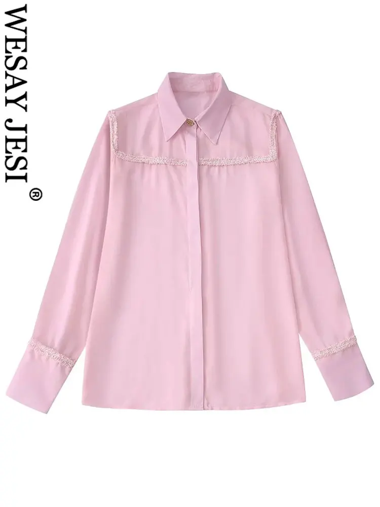 WESAY JESI Women Elegant Shirts Solid Pink Raw Edge Lapel Single Breasted Long Sleeves Casual Loose Commuter Blouse Top Lady
WESAY JESI Women Elegant Shirts Solid Pink Raw Edge Lapel Single Breasted Long Sleeves Casual Loose Commuter Blouse Top Lady