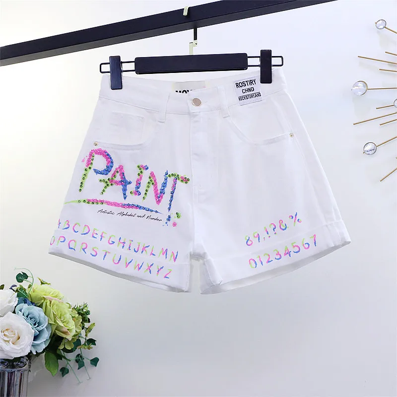 female fashion casual summer cool women denim Shorts high waist loose letter print wide leg white jeans pants women
female fashion casual summer cool women denim Shorts high waist loose letter print wide leg white jeans pants women