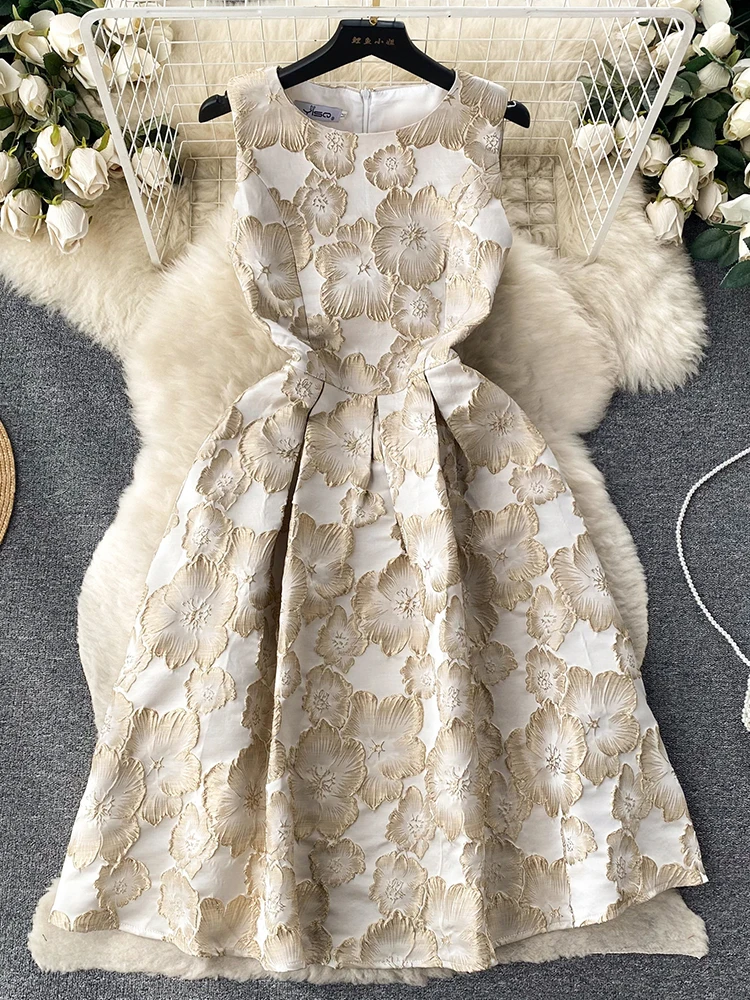 FTLZZ Summer Elegant Women O-neck Sleeveless Knee-Length Dress Office Lady A-line Floral Print Dress Vintage Empire Slim Dress
FTLZZ Summer Elegant Women O-neck Sleeveless Knee-Length Dress Office Lady A-line Floral Print Dress Vintage Empire Slim Dress