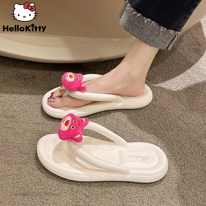 

Disney Cartoon Pooh Bear Cute Doll Shoes Summer Flip Flops Women Soft Flat Shoes Outdoor Beach Slippers Y2k Fashion Pink Sandals