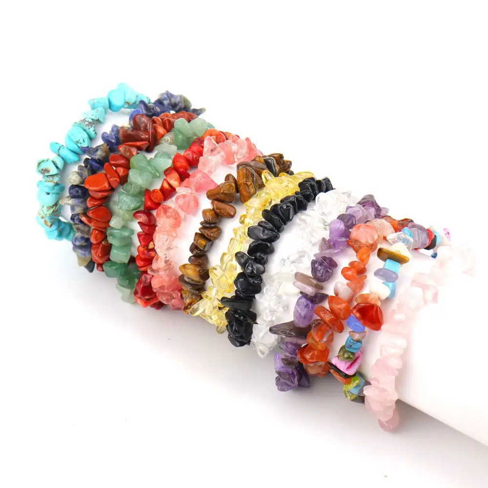 

10pcs Natural Gem Stone Bracelet Irregular Crystal Stretch Chip Beads Amethyst Quartz Bracelets Bangles for Women