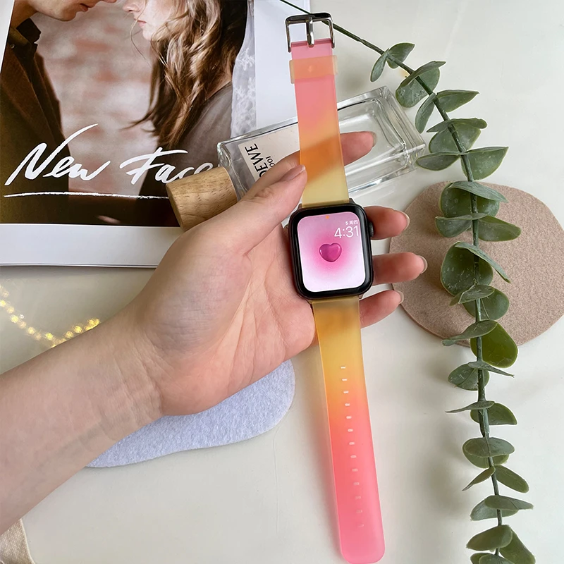 Silicone Strap For Apple Watch Band 44mm 45mm 40mm 38mm 42mm Trend Gradient Watchband For Iwatch Bracelet Series 6 5 4 3 2 SE 7
Silicone Strap For Apple Watch Band 44mm 45mm 40mm 38mm 42mm Trend Gradient Watchband For Iwatch Bracelet Series 6 5 4 3 2 SE 7