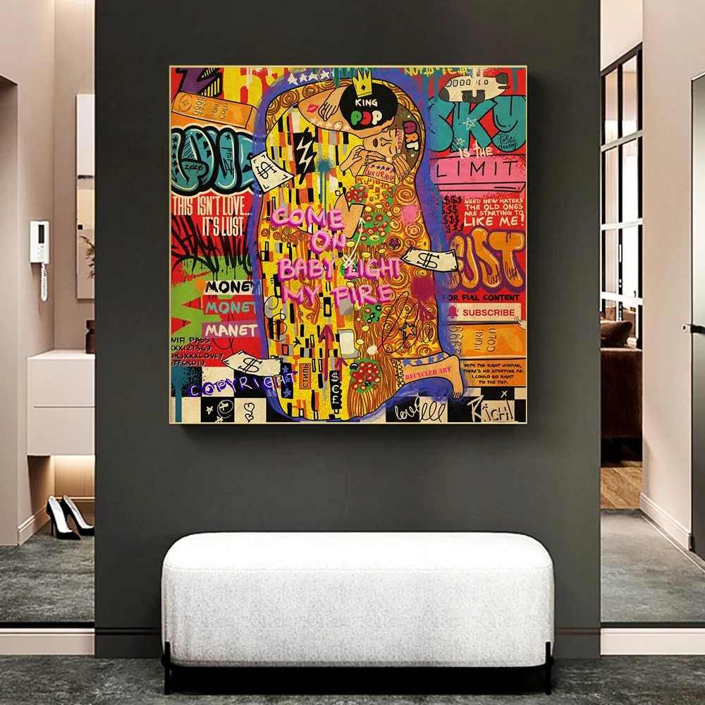 Graffiti Street Wall Art Lovers Kiss Oil Painting Pop Art Hand Painted Mural Colorful Canvas Paintings On Wall For Home Decor
Graffiti Street Wall Art Lovers Kiss Oil Painting Pop Art Hand Painted Mural Colorful Canvas Paintings On Wall For Home Decor