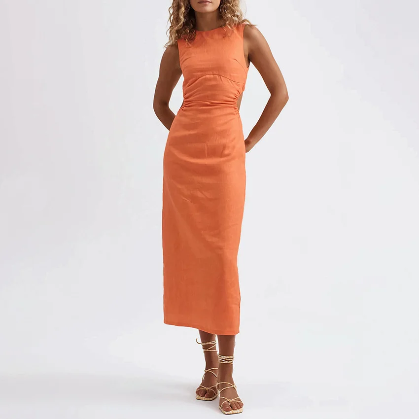 2023 Summer Cotton Linen Open Back Dress Design Sense Tank Top Skirt Slim Open Waist Sleeveless High Waisted Orange Long Dress
2023 Summer Cotton Linen Open Back Dress Design Sense Tank Top Skirt Slim Open Waist Sleeveless High Waisted Orange Long Dress